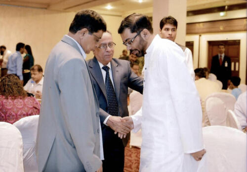 Chairman S.Q.Zaidi with Mr. Javed Ahmed (Town Nazim) welcoming Dr. Sagheer Ahmed (Health Minister)